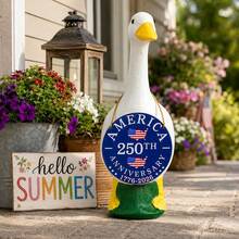 1-8 Sets Porch Goose Decor, 17"/23" Concrete Plastic Goose Duck Lawn Statue Costumes With Porch Goose Hanging Decorations (Goose Statue Not Included) - A - View 7
