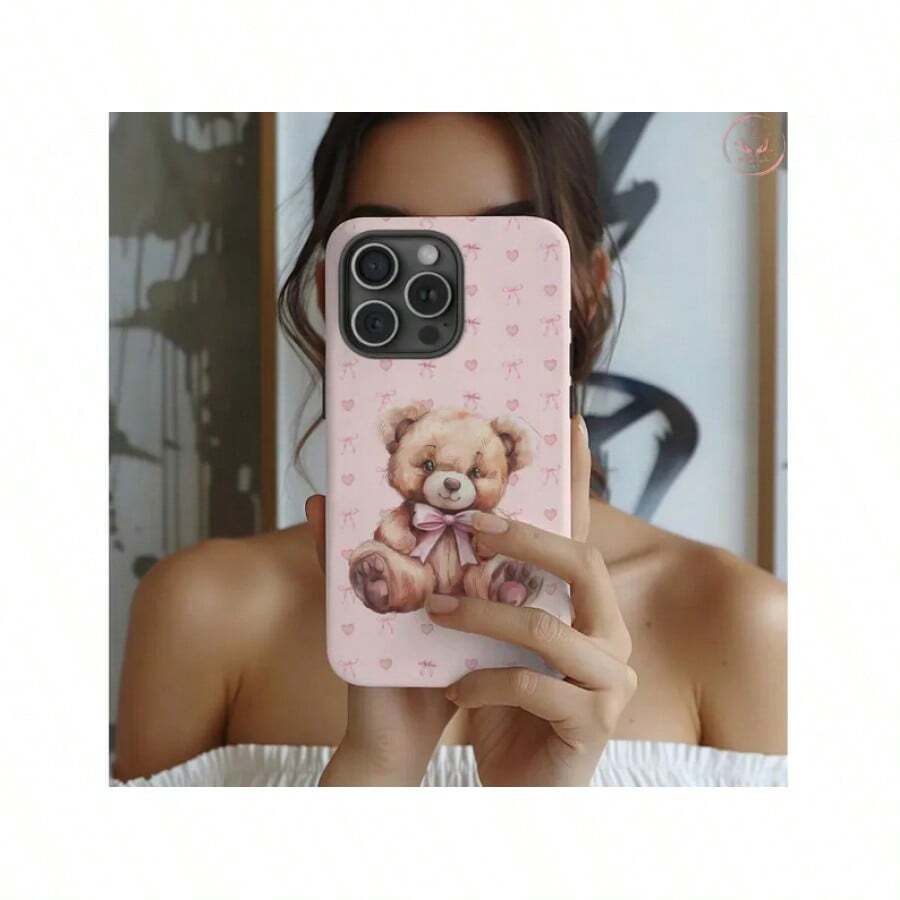 Expédition 24h depuis DE Coque Apple 17 Pro Max Plus Mignonne Ours en Peluche avec Nœuds Roses Cœurs Esthétique Cottagecore Romantique Cadeau Pastel pour Femmes Filles Accessoire Kawaii Girly 23 24 25 26 - 1 image couleur - Voir 1