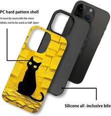 Case For IPhone 16 Pro, Colorful Pineapple Design, Liquid Silicone Case, Impact Resistant, Anti-Scratch, Shockproof - 黃紙,黑貓 - 查看 4
