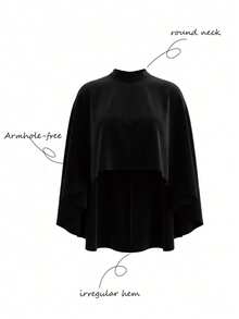 Nueva blusa tipo capa sin mangas para mujer primavera/verano con diseño de unicolor, cuello redondo, dobladillo asimétrico.Estas blusas negras - Negro - Ver 9