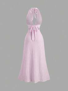 Vestido ajustado de un solo color con escote profundo en V, espalda descubierta y sensual abertura lateral - Pearl White - Ver 1