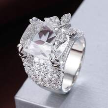 1pc Creative Butterfly Square Wide Band Design Cubic Zirconia Inlaid Women's Ring - Multicolor - View 13