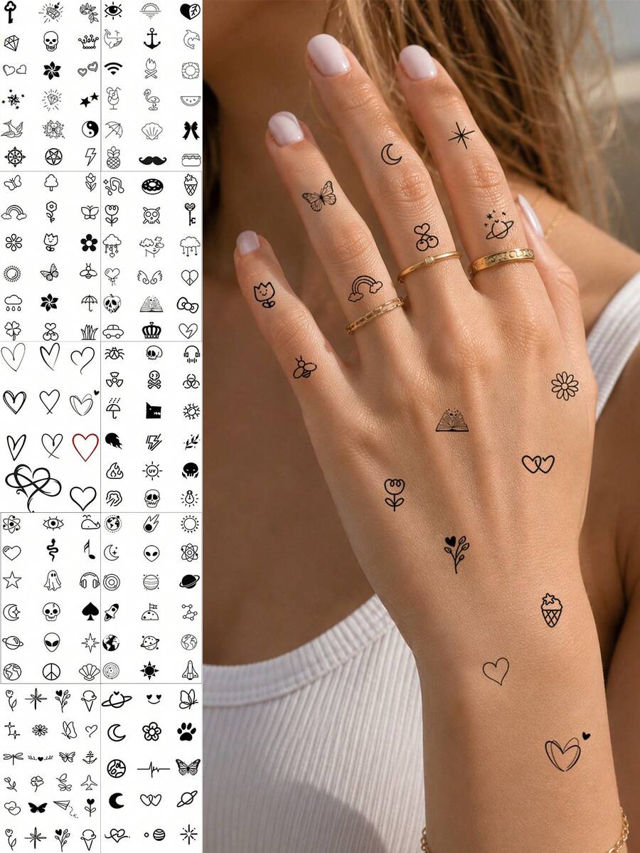 10 Peças Tatuagens, Tatuagem de Dedo, Tatuagem de Palma, Adesivo de Tatuagem de Pescoço, Y2k, Punk, Tatuagem Semipermanente, Tatuagem Falsa, Tatuagem de Mão, Tatuagens Temporárias, Adesivos de Tatuagem, Tatuagem à Prova d'Água de Longa Duração, Tatuagens para Mulheres, Tatuagem nas Costas, Tatuagem no Braço, Tatuagens nas Pernas