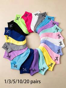 1/3/5/10/20 Pairs Women's Random New Bow Tie Color Block Ankle Socks, Cute Fashion Personality Comfortable Soft, Suitable For All Seasons - Multicolor - View 5