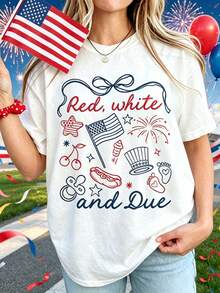 Soft Cotton T-Shirt For Women, Red White And Due Shirt, 4th Of July Pregnancy Reveal Shirt, Summer Pregnancy Announcement Tee, Expecting Mom To Be T-S - 白色2 - 查看 1