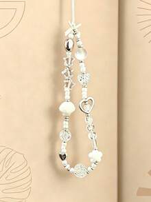 1 Peça de Colar de Cordão de Contas de Concha com Flor e Laço de Borboleta Branco-Leite Transparente e Cristalino. Também Está Equipado com Elementos de Contas Requintados, como Estrelas e Corações Brilhantes. Tem um Filtro de Luz Suave. A Corrente de Cordão Feita à Mão é Resistente e Durável, e Não é Propensa a Quebrar. - Multicolorido - Ver 3