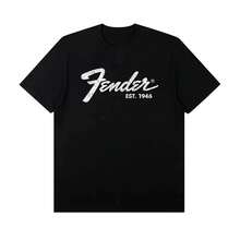 2025 Summer New Fender  Fender Electric Guitar Print Graphic T-Shirt Men's Short Sleeve T-Shirt Street Wear Summer - 黑色 - 查看 1