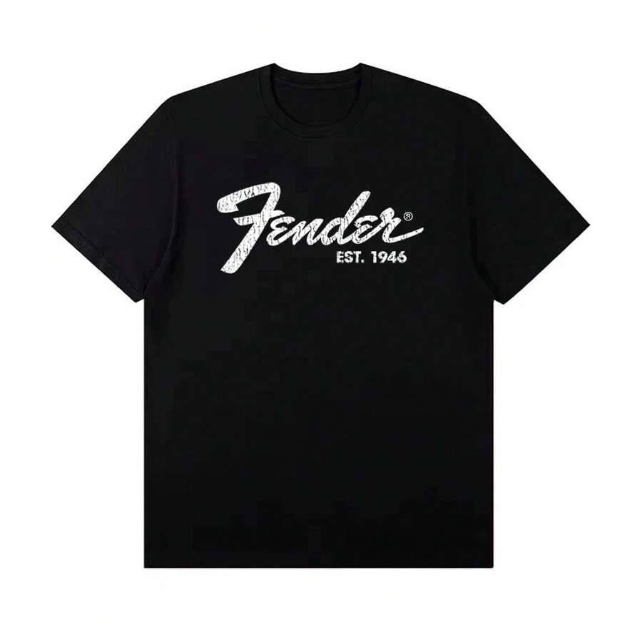 2025 Summer New Fender Fender Electric Guitar Print Graphic T-Shirt Men's Short Sleeve T-Shirt Street Wear Summer - 黑色 - 查看 1