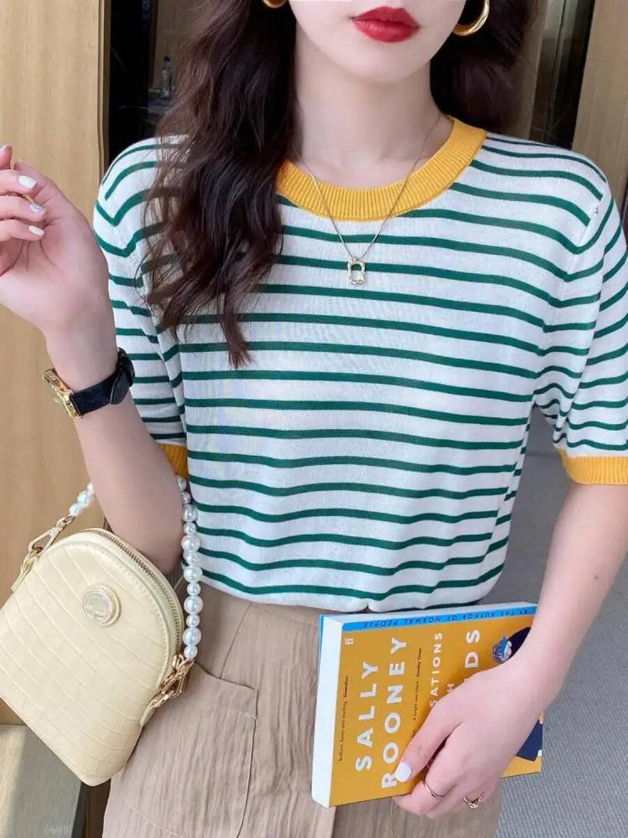 Women Accessory Sets - Yellow Green Stripes - View 1