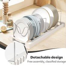1pc Set Of Pot, Bowl, And Utensil Organizing Rack, Adjustable Baking Rack, Lid Rack, Expandable Kitchen Organizing Rack With Partition, Cabinet Storage For Pots, Pans, Lids, And Baking Utensils - 白色 - 查看 2