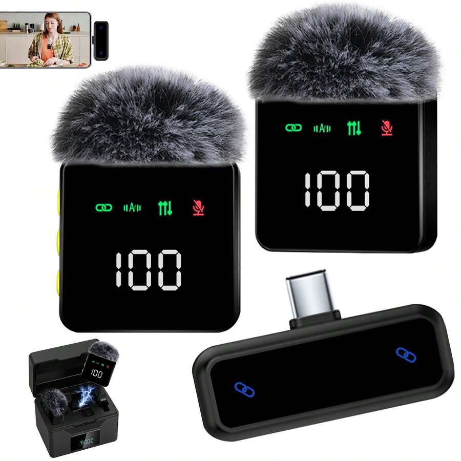 Wireless Lavalier Microphone Plug And Play Convenient To Carry Practical Available In Two Colors Used For Hosting Interviewing Live Broadcasting It Can Be Given To Friends Family Members Or Oneself Battery Compartment: 400mAh Microphone: 160mAh - View 1