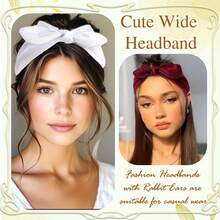 4Pcs Knotted Rabbit Solid Color Elastic Ear Bow Headband Yoga Sports Headband Sweat Absorbent And Antiperspirant Elastic Headwear - Multicolor - View 8