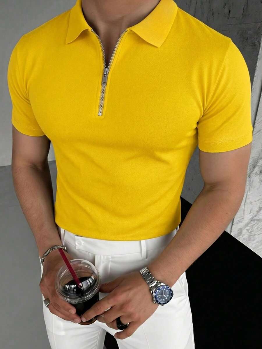 Men's Lightweight Summer Half-Zip Short Sleeve Polo Shirt, Essential Summer Fashion