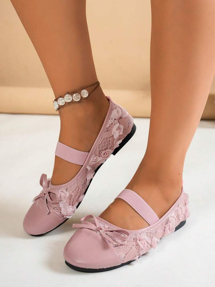 Sandal bệt nữ phong cách Âu Mỹ mới mùa hè, mũi vuông rỗng, đính nơ ren, quai co giãn, dễ xỏ, thoáng khí, thoải mái, đa năng đi bộ, phối váy, đi biển - Hồng - Xem 4
