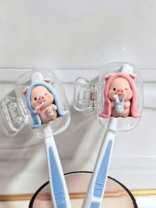2pcs Cute Pig Pattern Toothbrush Storage Box, Fashionable Portable Family Toothbrush Holder, Travel Essential Protective Case, Suitable For Home And Travel Toothbrush Organizer, Home Organization And Travel Essential, Perfect Gift For Family And Friends - Multicolor - View 6
