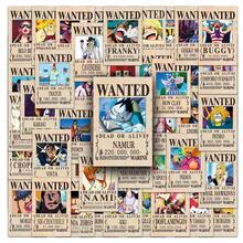50pcs MINISO One Piece Wanted Poster Stickers, High Gloss Cartoon Decorative, Y2K Anime Aesthetic Stickers, Suitable For Notebooks, Journals, Backpacks, Laptops, Suitcases, Etc., Colorful Pirate Crew Art Patterns - Orange - View 1