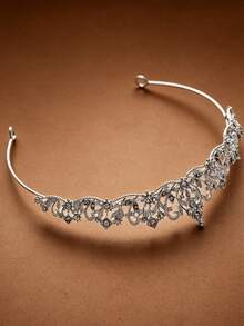 1 pieza Diadema con mini corona incrustada de rhinestones, adecuada para fiestas, cumpleaños, bodas - Plateado - Ver 3