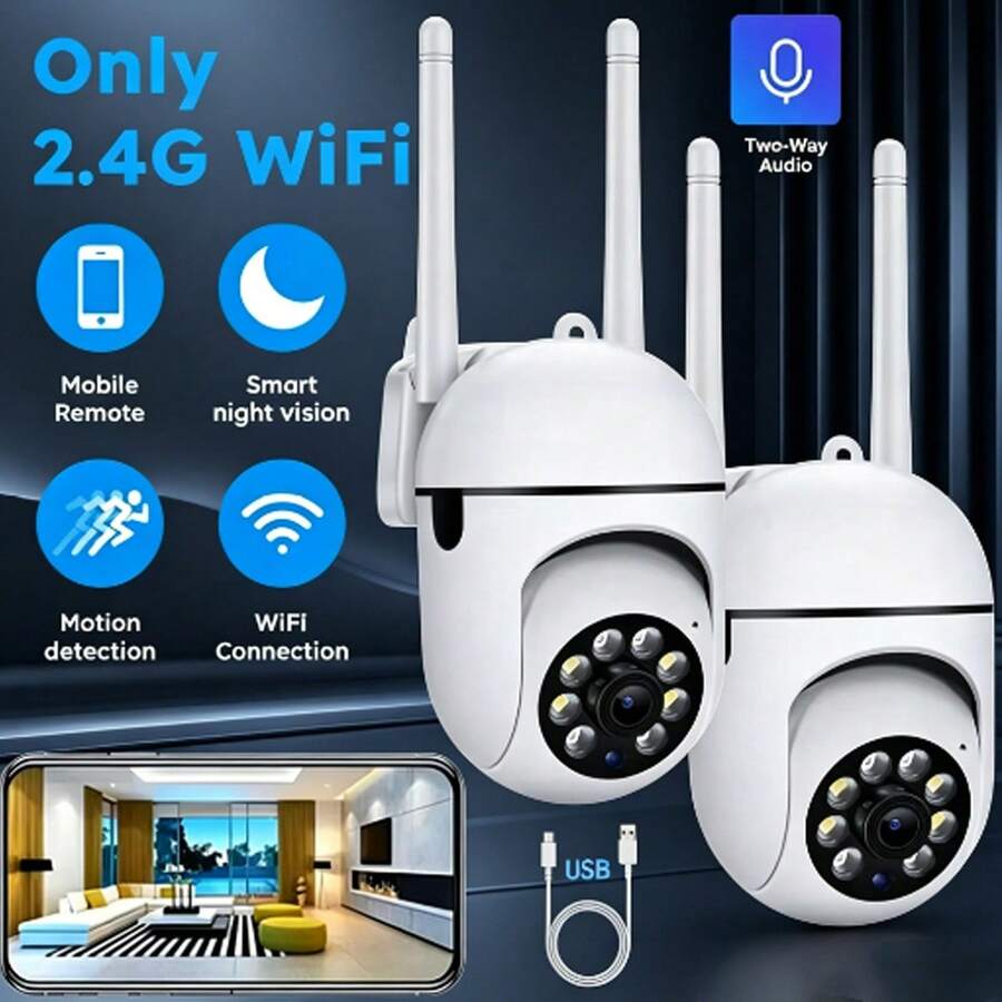 1-2PCS 1080P FHD WiFi Security Camera 360° Panoramic PTZ Indoor Camera Two-Way Talk Human Detection Night Vision USB Powered Home Surveillance Cameras - White - View 1