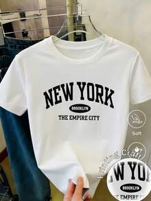Women's Short-Sleeved Printed T-Shirt, Spring Clothing, Holiday Outfit, Black For Summer, Beach Look, Vacation Style, Country Style, Women's Office Outfit. - 白色 - 查看 6