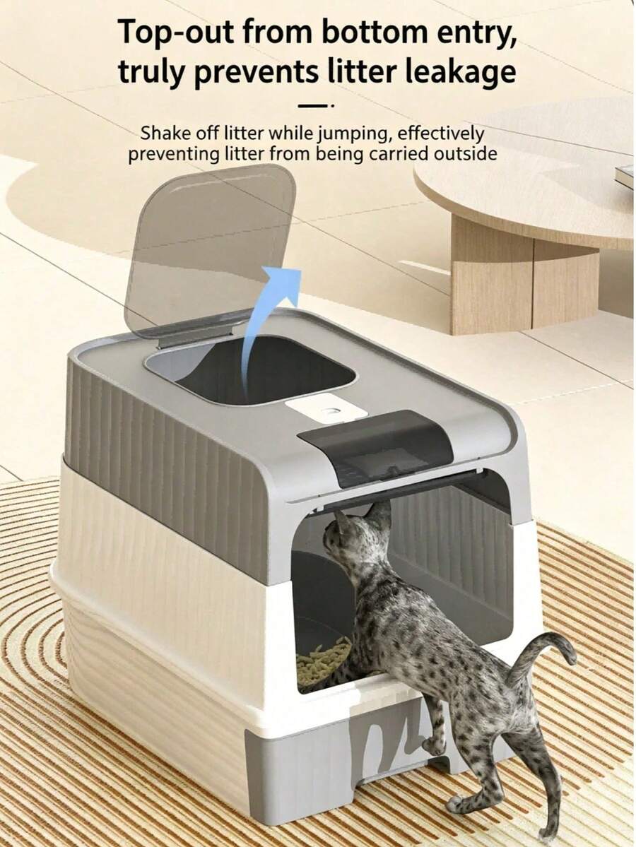 Enclosed Cat Litter Box With Front Door And Top Exit, Drawer Design With Scoop, Odor-Proof And Leak-Proof, Spacious Indoor Space For Cats, Anti-Tracking Top Entry With Lid, Easy To Clean And Mess-Free - View 1