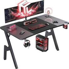 47 Inch Gaming Desk, Large Computer Gaming Desk Table With Management, Ergonomic Carbon Fiber Gamer Table Pc Work Home Office Desks With Cup Holder & Headphone Hook & Mouse Pad, Black - 47 - INCH - View 1