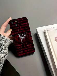 Calavera blanca rosa rojo oscuro góticofunda de teléfono Fundas compatibles con ,Apple,VIVO,OPPO,,, y Honor.Fabricadas en silicona TPU,ofrecen protección contra golpes y caídas. - Negro - Ver 6