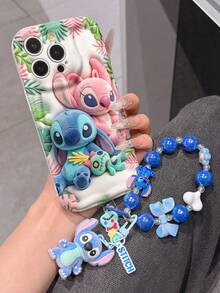 Disney Has Authorized, Phone Case - Chain Set, The Stitch Lilo & Stitch 3D Phone Case Plus A Silicone 3D Stitch Bracelet With Metallic Ring Removable Bracelet, Stitch And Angel Pattern, Compatible With Iphone17/16/15/14/13/12/11/XS/XR/X Plus Pro Max, A Stylish Cartoon Phone Case, The Perfect Gift Choice, Phone Protection, Durable Phone Cover, Great Gift For Friends And Family. - 白色 - 查看 2