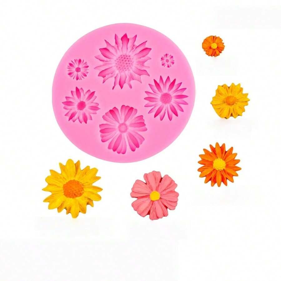 1pc Mini Sunflower Candle Mold, 3D Flower Silicone Mold, Suitable For Soap, Resin, Clay, DIY Handmade Candle Making Tool - Pink - View 1