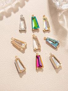 5pcs Copper Edged Colorful Trapezoid Crystal Geometric Pendants, Suitable For DIY Necklace, Bracelet, Earring, Keychain Jewelry Making - Multicolor - View 1