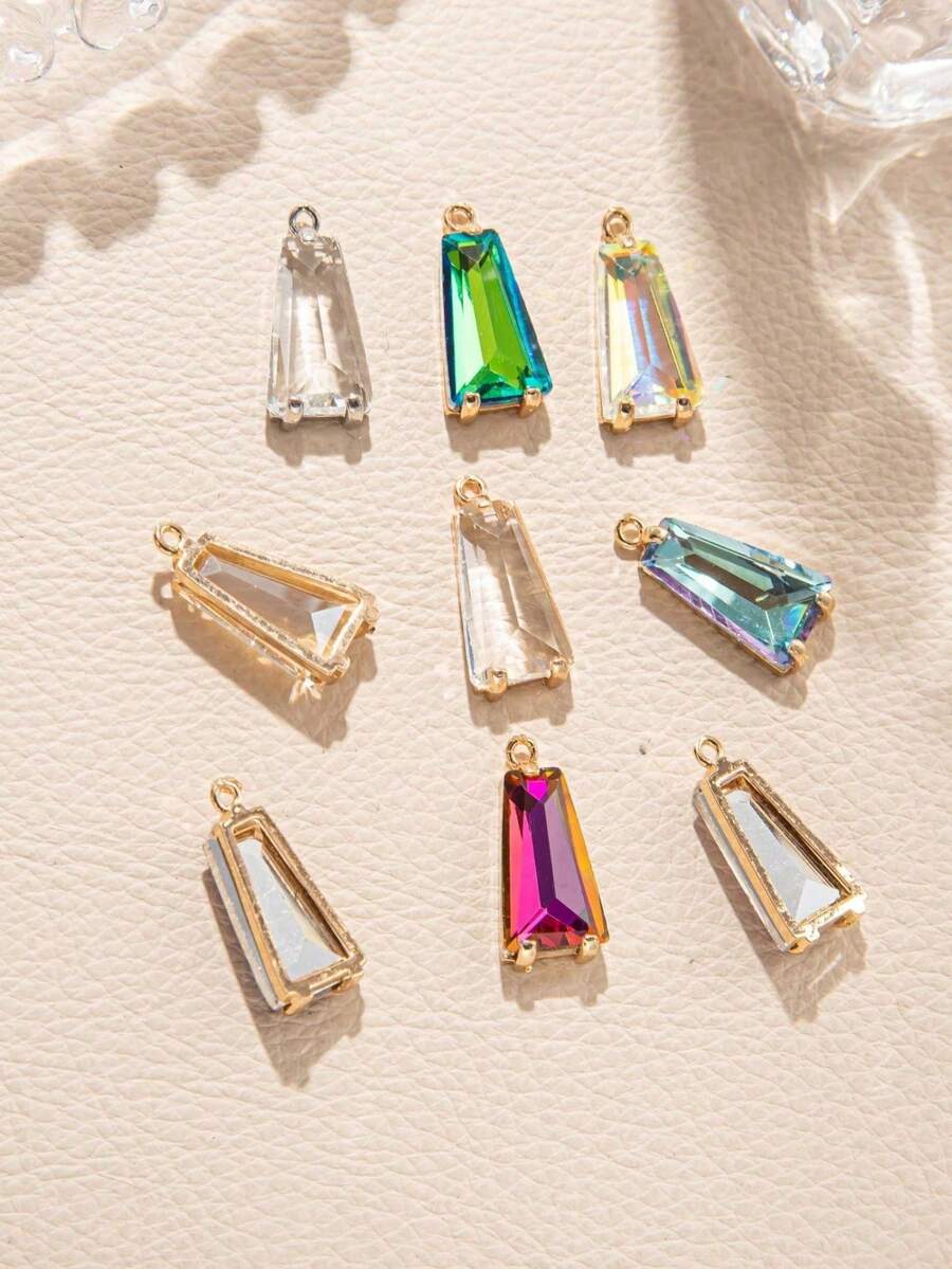 5pcs Copper Edged Colorful Trapezoid Crystal Geometric Pendants, Suitable For DIY Necklace, Bracelet, Earring, Keychain Jewelry Making - Multicolor - View 1