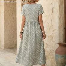 Fengyu Women's Clothing Store Vestido con estampado floral diminuto, cuello en V y bolsillo oculto - Multicolor - Ver 3