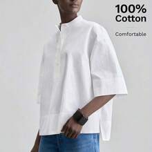 WNS Ontre 2026ss Blusa holgada de satén cómoda y suave para mujer, parte delantera corta y parte trasera larga, moda urbana moderna de negocios casuales para oficina, estilo retro discreto de alta gama, uso versátil para todo tipo de ocasiones como bodas, conciertos, viajes, con tela de alta calidad y estilo bohemio cómodo y transpirable - Azul - Ver 5