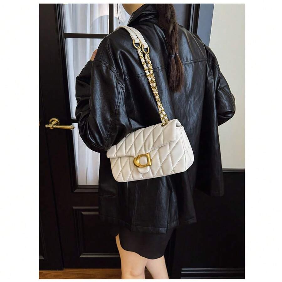 Quilted Shoulder Bag/Crossbody Bag For Women, Leather Shoulder Bag/Handbag For Women, Compact And Casual Crossbody Bag, High-Quality Material, Sturdy And Durable. - 白色 - 查看 1