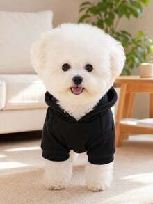 PETCIRCLE 1件寵物衣服，狗/貓戶外/室內服飾，舒適運動衫系列適用於小型犬和幼犬，春季/秋季，白色/純黑色 - 黑色 - 查看 6
