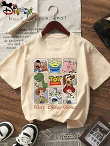 Disney Toy Story Children's T-Shirt Color Letter Nine Grid Cartoon Front And Back Printed Men's And Women's Rice Apricot Short Sleeved Top, Machine Washed And Not Easy To Deform, Comfortable And Stylish To Wear, Perfect For Creating Personalized Styles In Summer - Apricot - View 5