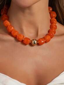 1pc Bohemian Style Casual Fashion Resin Beaded Necklace, Suitable For Daily Wear, Vacation, Travel, Leisure, A Fashionable Jewelry Gift For Family And Friends - Resin Necklace - View 14