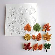 1 pieza Molde de silicona DIY - Hojas de arce, roble y álamo, colores otoñales vibrantes, ideal para resina, arcilla polimérica y epoxi, perfecto para la decoración del hogar de Acción de Gracias, molde artesanal | Molde de hoja vívida | Molde de silicona duradero - Molde para hojas de arce de 11 agujeros - gris - Ver 2