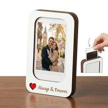 2D Flat Wooden Desktop Photo Frame Decor, Couple Memorial Frame, Wedding Desktop Frame, Home Photo Frame Decoration, Comes With Self-Adhesive For Wall Mounting - A - View 5