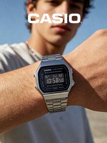 Casio Unisex Digital Watch Black Negative Display Gray Stainless Steel Band 30M Waterproof Stopwatch Alarm EL Backlight Retro Wristwatch A168WGG-1B - Black - View 5