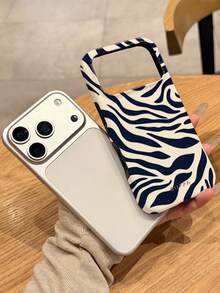 1 Stylish Phone Case, Does Not Include Lanyard Or Stand. Phone Case With Black And White Zebra Print, , Eye-Catching Black And White Stripes, Spring Style. - Blue and White - View 1