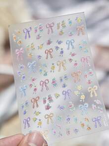 1 pieza Pegatina de uñas delgada & duradera, Decalcomanía de uñas 5D exquisita con lazo de acuarela & floral, Pegatina de uñas 3D, Estilo fresco autoadhesivo decoración de manicura de verano - Multicolor - Ver 5