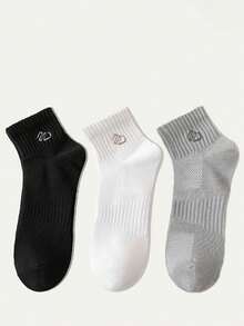 1/5 Pairs (Random Delivery) Men's Spring/Summer Multi-Color Letter Mesh Breathable Rib Casual Sports Ankle Socks, Suitable For Students And Daily Commute - Multicolor - View 3