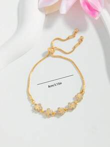 1pc Rhinestone Flower Pendant Gold Bracelet With Five-Pointed Star Decoration, Teen Bracelet, Holiday Gift - Style 1 - View 3
