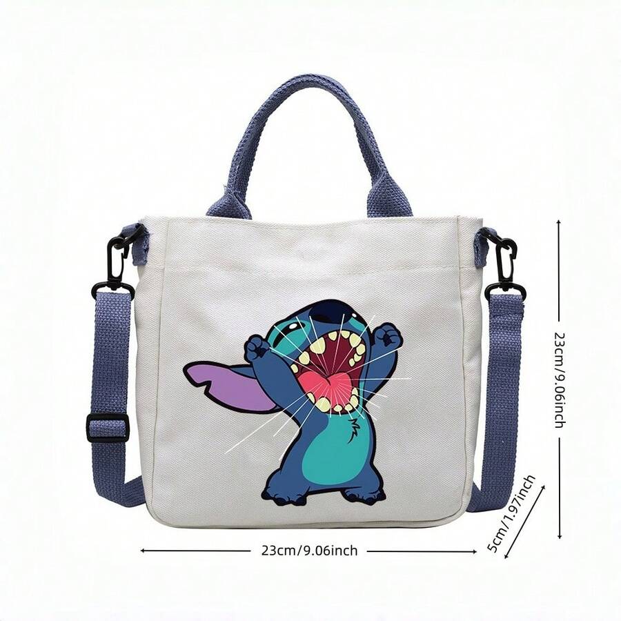 Lilo & Stitch Large Capacity Washable Printed Canvas Bag, Crossbody Bag, Portable Tote Bag, Coin Purse, Unisex Backpack, Suitable For School, Work, Travel, Shopping, Can Be Given As A Gift, Everyday Backpack, Or Outfit Accessory. - A - View 1