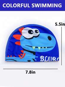 1 pieza Gorro de natación de dibujos animados, universal, antideslizante y cómodo con protección para los oídos, gorra de tela con estampado de dibujos animados lindos - Multicolor - Ver 13