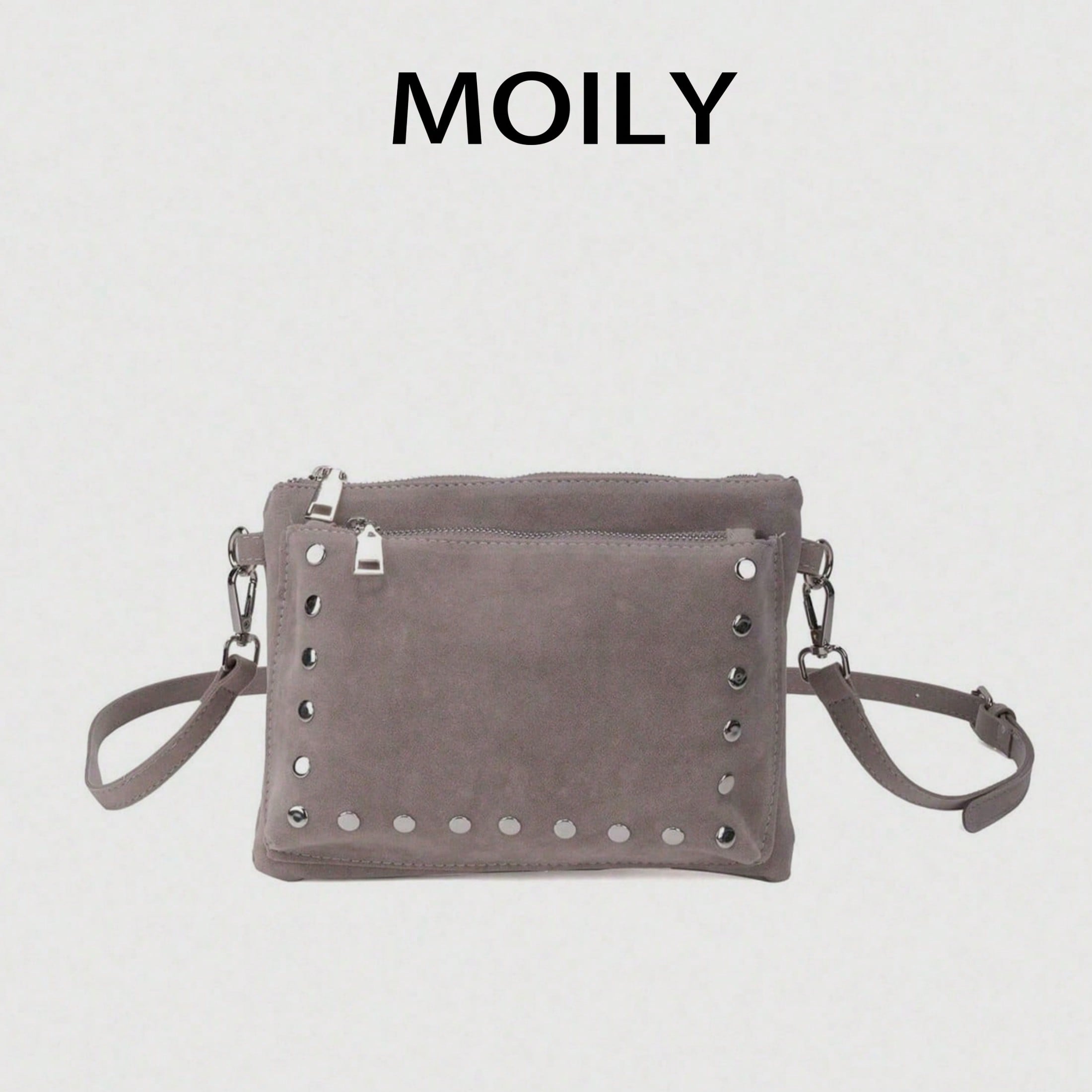 Bolso de mano grande para mujer, bolso con remaches, bolso de hombro de moda con elementos únicos, diseño de ante elegante para damas, cierre con cr