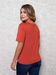 Dellamarca Women's Short-Sleeve Blouse. Includes A Free Necklace. Comfortable Fabric. - Cà rốt - Xem 3