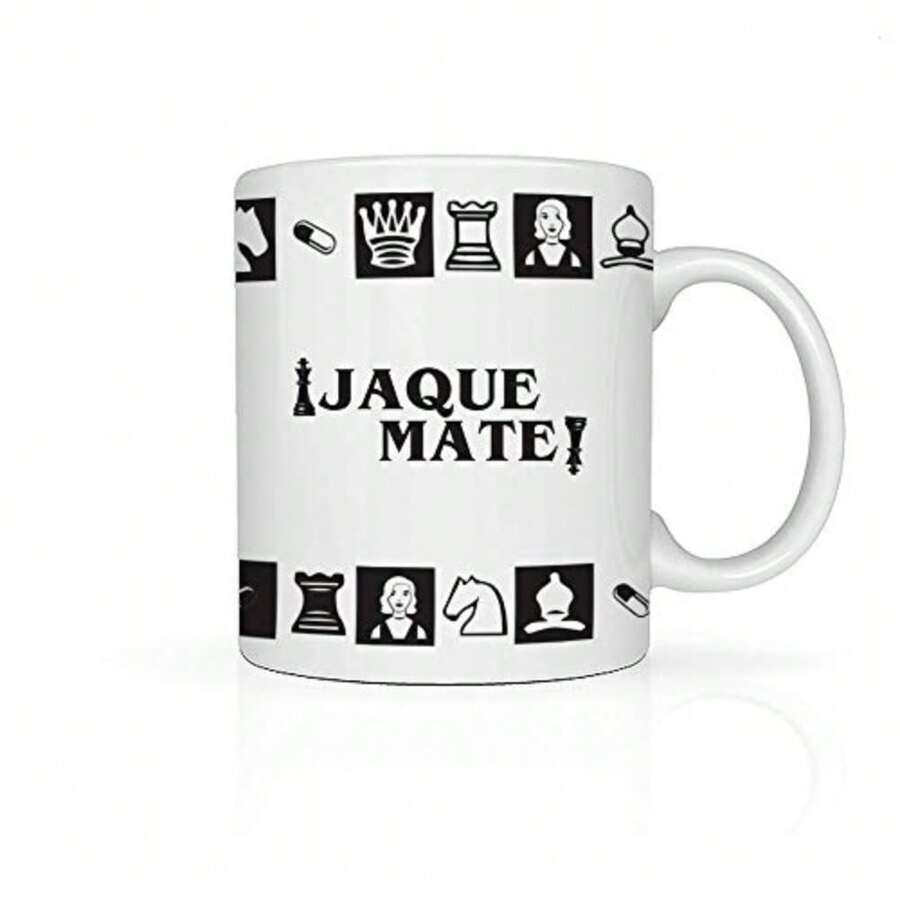 Taza AJEDREZ JAQUE MATE, Cerámica para Café o Té 11oz 330ml,Coffee Tea Mug The Queen's Gambit, No se despinta, Perfecta para la Oficina o Regalo - Blanco - Ver 1
