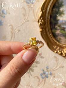 1件女款優雅方形戒指，精緻珠寶，週年紀念生日禮物 - 金色 - 查看 3