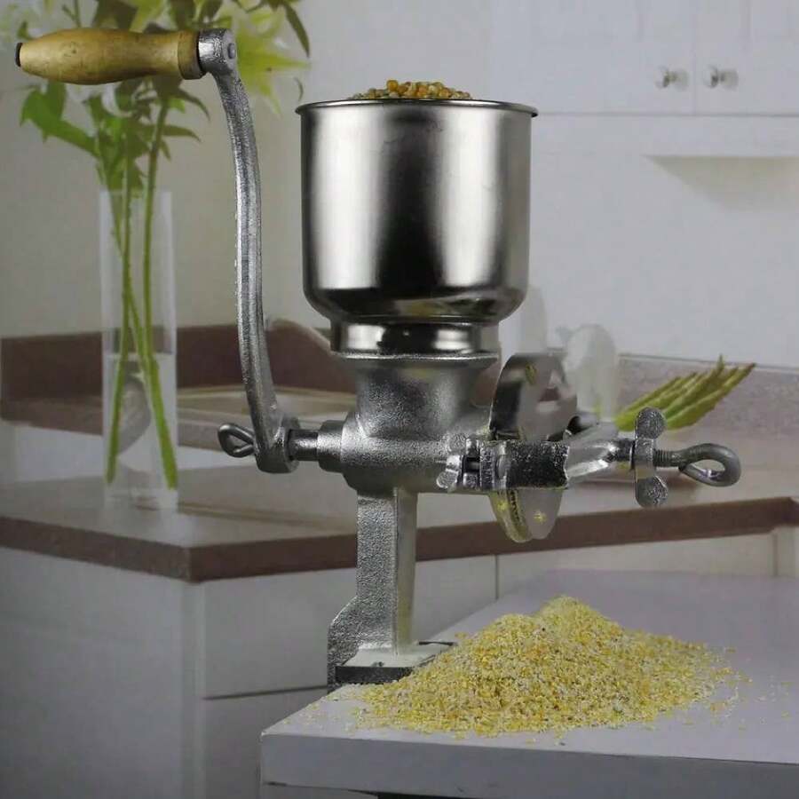 Hand Crank Grinder For Home Use - Manual Coffee Bean Grinder, Multi-Grain Mill For Corn And Peanuts, Home Use Hand Cranking Operation Grain Grinder Silver,